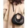 imageFloerns Womens Crossbody Bag Leather Weave Small Handbag Retro Crescent BagBlack