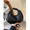 imageFloerns Womens Crossbody Bag Leather Weave Small Handbag Retro Crescent BagBlack