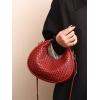 imageFloerns Womens Crossbody Bag Leather Weave Small Handbag Retro Crescent BagRed