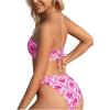 imageFloerns Womens Floral Print 2 Piece Bandeau Swimsuit Strapless Bikini SetPink