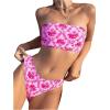 imageFloerns Womens Floral Print 2 Piece Bandeau Swimsuit Strapless Bikini SetPink