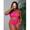 imageFloerns Womens Plus Size Leopard Print Bandeau Tube High Waist Bikini SwimsuitHot Pink