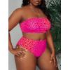 imageFloerns Womens Plus Size Leopard Print Bandeau Tube High Waist Bikini SwimsuitHot Pink