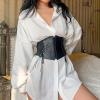 imageFloerns Womens Pu Leather Zipper Lace Up Knot Corset BeltBlack