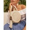 imageFloerns Womens Straw Crossbody Bag Woven Circle Beach Shoulder Bag with TasselApricot