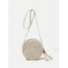 imageFloerns Womens Straw Crossbody Bag Woven Circle Beach Shoulder Bag with TasselApricot