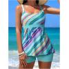 imageFloerns Womens Striped Print Swimsuit Square Neck Top with Shorts Tankini Sets