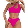 imageFloerns Womens 2 Piece Bathing Suit Cut Out One Shoulder Bikini SwimsuitHot Pink