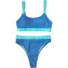 imageFloerns Womens 2 Piece Bikini Set Ribbed Knit Colorblock Bikini Bra and High Cut SwimwearBlue