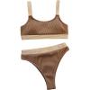 imageFloerns Womens 2 Piece Bikini Set Ribbed Knit Colorblock Bikini Bra and High Cut SwimwearCoffee Brown
