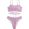 imageFloerns Womens 2 Piece Ditsy Floral Print Criss Cross Tie Back Bikini Swimsuit SetPink