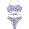 imageFloerns Womens 2 Piece Ditsy Floral Print Criss Cross Tie Back Bikini Swimsuit SetPurple and White