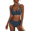 imageFloerns Womens 2 Piece Halter Backless Beach Swimwear Bathing Suit Bikini SetsDusty Blue