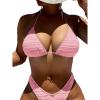 imageFloerns Womens Halter Neck Tie Back Triangle Swimwear Bra Bikini Top Light Pink Large
