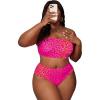 imageFloerns Womens Plus Size Leopard Print Bandeau Tube High Waist Bikini SwimsuitHot Pink