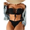 imageFloerns Womens Sleeveless Bandeau Bikini Set Lace Up Front Tube Bathing Suit