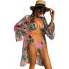 imageFloerns Womens Three Piece Tropical Triangle Bikini Swimsuit with Ruffle KimonoA Multicolor