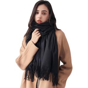 imageFloerns Mens Scarves Classic Fall Winter Plaid Tassel Soft Warm ScarfDull Black