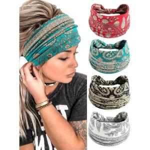 imageFloerns Womens 4 Piece Paisley Pattern Hair Band Boho Headband AccessoriesGreen and Red