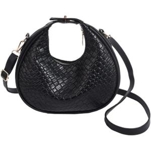 imageFloerns Womens Crossbody Bag Leather Weave Small Handbag Retro Crescent BagBlack