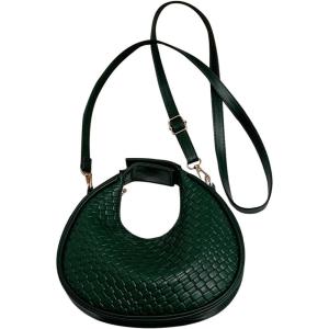 imageFloerns Womens Crossbody Bag Leather Weave Small Handbag Retro Crescent BagDark Green