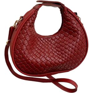imageFloerns Womens Crossbody Bag Leather Weave Small Handbag Retro Crescent BagRed