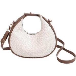 imageFloerns Womens Crossbody Bag Leather Weave Small Handbag Retro Crescent BagWhite