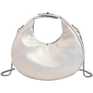 imageFloerns Womens Crossbody Bag Leather Weave Small Handbag Retro Crescent BagWhite Ivory