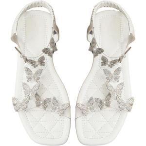 imageFloerns Womens Elegant Rhinestone Butterfly Transparent Elastic Strap Summer Flat SandalsWhite