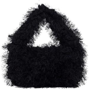 imageFloerns Womens Faux Fur Handbag Clutch Purse Fuzzy Winter Cute Plush Square BagBlack Solid
