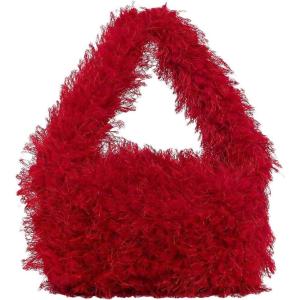 imageFloerns Womens Faux Fur Handbag Clutch Purse Fuzzy Winter Cute Plush Square BagRed