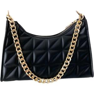 imageFloerns Womens Geo Quilted Purse Pu Leather Tote Handbags with Zipper ClosureBlack