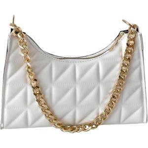 imageFloerns Womens Geo Quilted Purse Pu Leather Tote Handbags with Zipper ClosureWhite