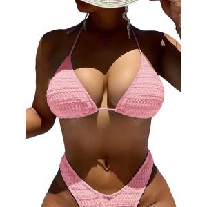 imageFloerns Womens Halter Neck Tie Back Triangle Swimwear Bra Bikini Top Light Pink Large