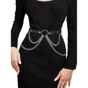 imageFloerns Womens One Piece Leather Belt Party for Dress Cocktail Party Thin BeltBlack