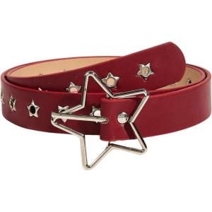 imageFloerns Womens PU Leather Belt Star Pattern Buckle Belt for Jeans DressRed