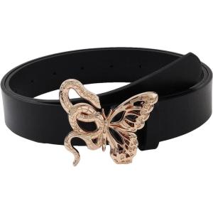 imageFloerns Womens PU Leather Butterfly Pattern Buckle Belt for Jeans DressBlack