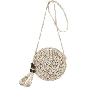 imageFloerns Womens Straw Crossbody Bag Woven Circle Beach Shoulder Bag with TasselApricot