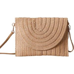 imageFloerns Womens Woven Clutch Purse Straw Bag Summer Vacation Crossbody HandbagKhaki