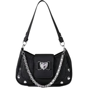 imageFloerns Womens Y2k PU Leather Crosbody Bag Retro Vintage Clutch Handbag Punk Retro Underarm PursesBlack