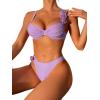imageFloerns Womens 2 Piece 3D Flower Bikini Swimsuit Push Up Ruched Bathing SuitMauve Purple