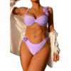 imageFloerns Womens 2 Piece 3D Flower Bikini Swimsuit Push Up Ruched Bathing SuitMauve Purple