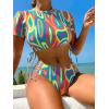 imageFloerns Womens 2 Piece Allover Print Drawstring Side Crop Top Tide Side Tankini Swimsuit