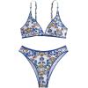 imageFloerns Womens 2 Piece Bathing Suit Boho Floral Print Triangle Bra Bikini SetsBlue and White