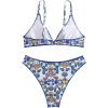 imageFloerns Womens 2 Piece Bathing Suit Boho Floral Print Triangle Bra Bikini SetsBlue and White