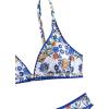 imageFloerns Womens 2 Piece Bathing Suit Boho Floral Print Triangle Bra Bikini SetsBlue and White