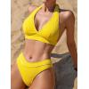 imageFloerns Womens 2 Piece Bathing Suit Halter Neck Solid High Cut Bikini SetYellow