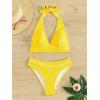 imageFloerns Womens 2 Piece Bathing Suit Halter Neck Solid High Cut Bikini SetYellow