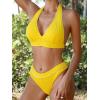imageFloerns Womens 2 Piece Bathing Suit Halter Neck Solid High Cut Bikini SetYellow