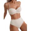 imageFloerns Womens 2 Piece Bikini Sets Scallop Trim High Waisted Bathing Suits